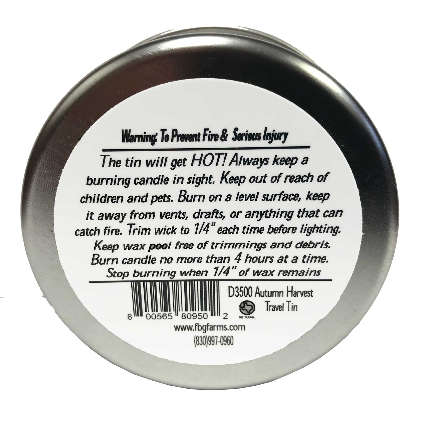 Autumn Harvest Candle Travel Tin - Fredericksburg Farms