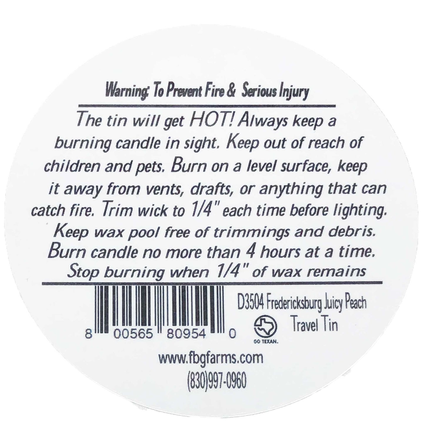 Fredericksburg Juicy Peach Candle Travel Tin - Fredericksburg Farms