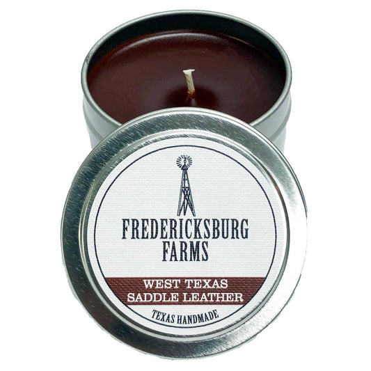 West Texas Saddle Leather Candle Travel Tin - Fredericksburg Farms