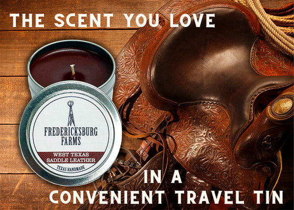 West Texas Saddle Leather Candle Travel Tin - Fredericksburg Farms