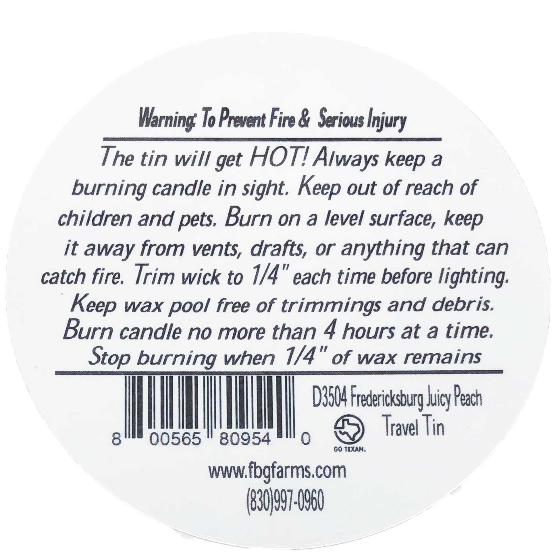 Fredericksburg Juicy Peach Candle Travel Tin - Fredericksburg Farms