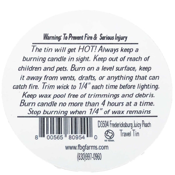 Fredericksburg Juicy Peach Candle Travel Tin - Fredericksburg Farms