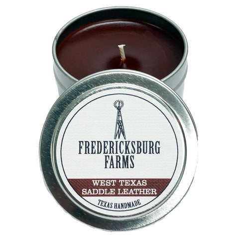 NEW! West Texas Saddle Leather Candle Travel Tin - Fredericksburg Farms